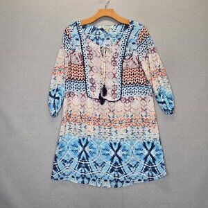American Rag Swimsuit Cover Up Dress Tunic Patchwork Print Tassels Boho Medium
